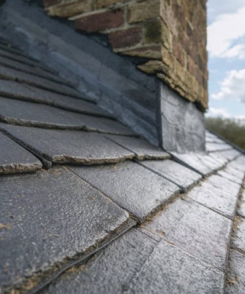 Slate roof with lead flashing installation Slate roof with lead flashing installation
